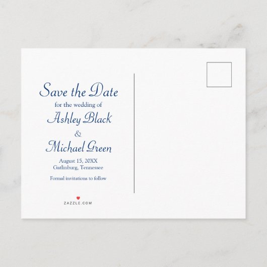 Carte Postale Faire-part Navy Bleu Jaune Damas Tournesol Enregistrer la dat (Dos)