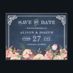 Carte Postale Faire-part Navy Blue Chalkboard Floral Wedding Enregistrer la<br><div class="desc">Cette "Navy Blue Chalkboard Floral Wedding Save the Date Postcard" est une excellente façon d'annoncer votre date mariage à votre famille et à vos amis! Vous pouvez facilement customiser que c'est le vôtre ! (1) Pour plus de personnalisation, cliquez sur le lien "customiser plus loin" et utilisez notre outil de...</div>
