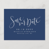 Carte Postale Faire-part Navy Blue Modern Simple Script Enregistrer La Date (Devant)