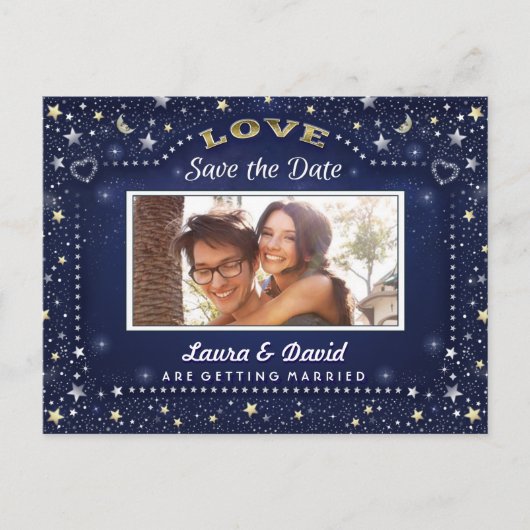Carte Postale Faire-part Navy Blue Or Photo Save the Date (Devant)