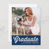 Carte Postale Faire-part Navy Blue Retro Bold Typographie Photo Graduation (Devant / Derrière)