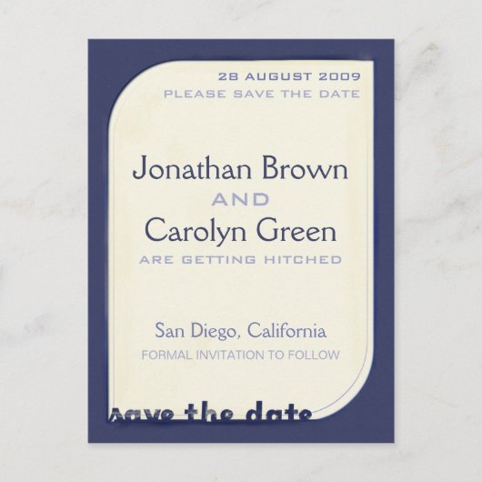 Carte Postale Faire-part Navy Blue Shapeform Enregistrer la date (Devant)