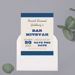 Carte Postale Faire-part Navy Blue & Silver Bar Mitzvah Enregistrer la date