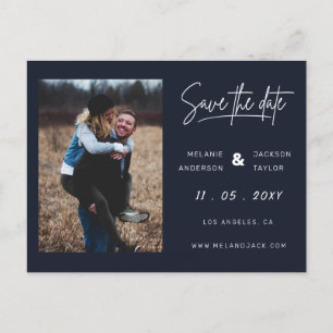 Carte Postale Faire-part Navy Blue Simple Photo Enregistrer La Date