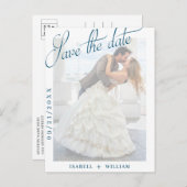 Carte Postale Faire-part  Navy Blue Vellum Photo Wedding Enregistrer La Dat (Devant / Derrière)