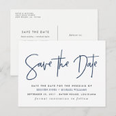 Carte Postale Faire-part Navy Moderne Date de Mariage à Sauvegarder (Devant / Derrière)