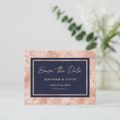 Carte Postale Faire-part Navy Rose Gold Foil Glitter Mariage Enregistrer La (Debout devant)