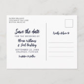 Carte Postale Faire-part Navy Script 4 Photos Mariage Enregistrer notre dat (Dos)
