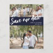Carte Postale Faire-part Navy Script 4 Photos Mariage Enregistrer notre dat (Devant)
