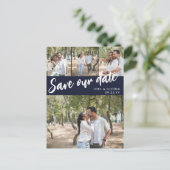 Carte Postale Faire-part Navy Script 4 Photos Mariage Enregistrer notre dat (Debout devant)