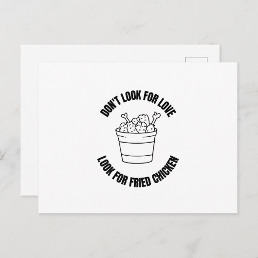 Carte Postale Faire-part Ne cherchez pas l'amour cherchez le poulet frit (Devant / Derrière)