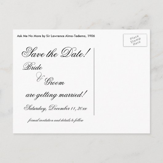 Carte Postale Faire-part Ne me demandez plus by Alma Tadema Mariage (Dos)
