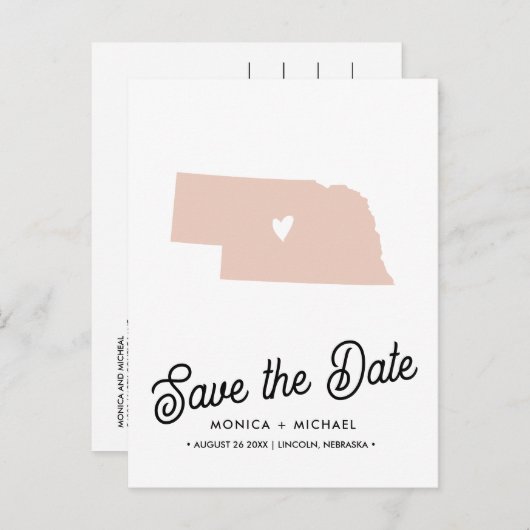 Carte Postale Faire-part NEBRASKA State Destination Mariage N'IMPORTE QUELL (Devant / Derrière)