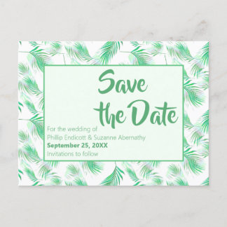 Carte Postale Faire-part Neo Mint Palmiers Tropicaux Enregistrer la Date