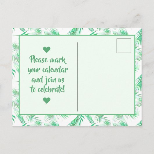 Carte Postale Faire-part Neo Mint Tropical Palm Feuilles Enregistrer la dat (Dos)