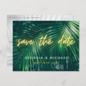 Carte Postale Faire-part néon en feuille de palme tropical script moderne t (Devant / Derrière)