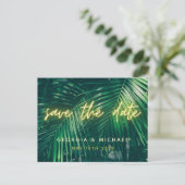 Carte Postale Faire-part néon en feuille de palme tropical script moderne t (Debout devant)