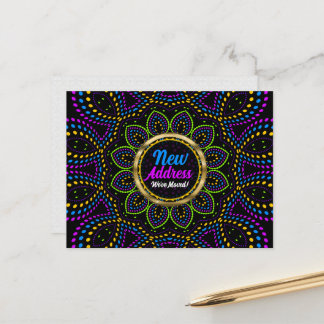 Carte Postale Faire-part Neon Energy Mandala We've Moved New Address