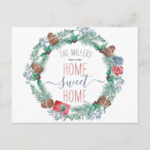 Carte Postale Faire-part New Home Sweet Home Pine Wreath Christmas Moving (Devant)