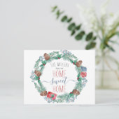 Carte Postale Faire-part New Home Sweet Home Pine Wreath Christmas Moving (Debout devant)