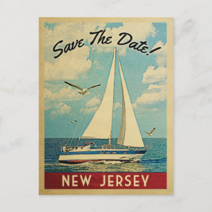 Carte Postale Faire-part New Jersey Enregistrer La Date Voilier Nautique