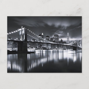 Carte Postale Faire-part New York Skyline Pont de Brooklyn Monochrome Nuit