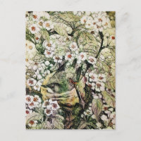 NID D'OISEAU, ARBRE AUX FLEURS BRUNES ET BLANCHES