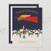 Carte Postale Faire-part Noël Angel Ville Folk Art Holiday Moving (Devant / Derrière)