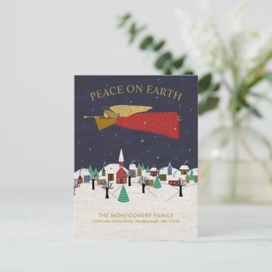 Carte Postale Faire-part Noël Angel Ville Folk Art Holiday Moving