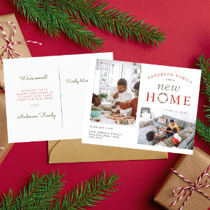 Carte Postale Faire-part Noël Cherry Wreath Deux photos Nouvelle maison dém