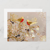 Carte Postale Faire-part Noël de pays d'oiseaux de neige d'hiver d'or (Devant / Derrière)