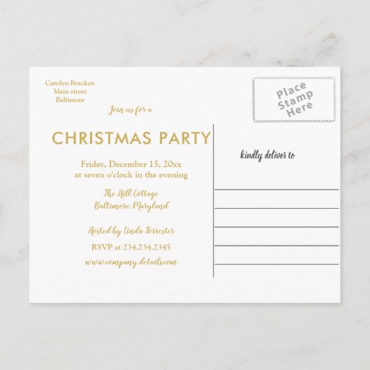 Carte Postale Faire-part Noël des rennes d'or | Fête d'hiver (Dos)