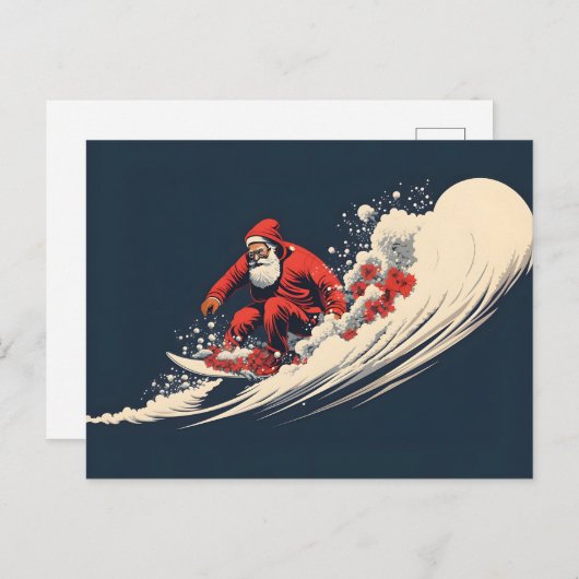 Carte Postale Faire-part Noël d'été de Surfing Père Noël (Devant / Derrière)