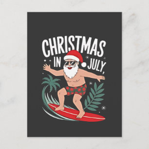Carte Postale Faire-part Noël en Juillet Funny Surfing Père Noël Vacances