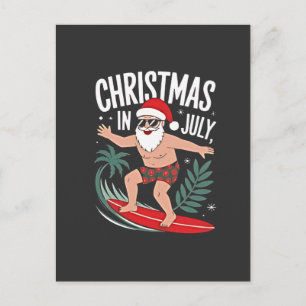 Carte Postale Faire-part Noël en juillet Funny xmas Noël Santa Plage