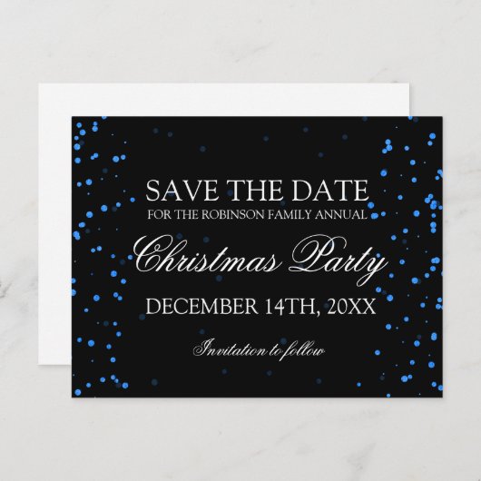 Carte Postale Faire-part Noël Enregistrer La Date Points Confetti Bleus (Devant / Derrière)