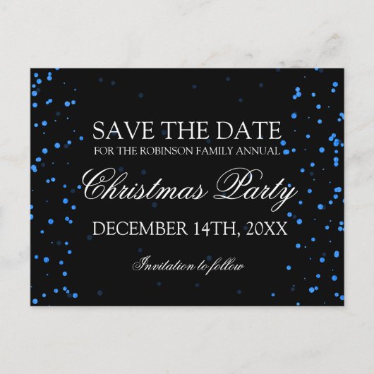 Carte Postale Faire-part Noël Enregistrer La Date Points Confetti Bleus (Devant)