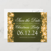 Carte Postale Faire-part Noël Enregistrer La Date Sparkling Gold Green (Devant / Derrière)