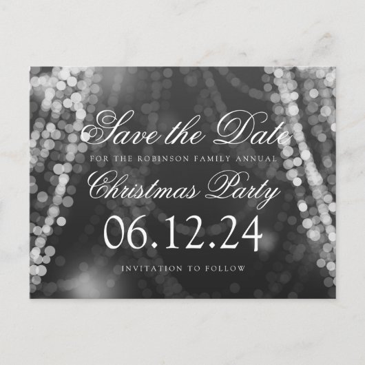 Carte Postale Faire-part Noël Enregistrer La Date String Lights Argent (Devant)