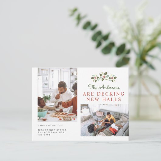 Carte Postale Faire-part Noël Famille Deck Nouvelles Halls Photo Déplacemen (Debout devant)