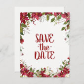 Carte Postale Faire-part Noël Fêtes Poinsettia Mariage Enregistrer la date (Devant / Derrière)