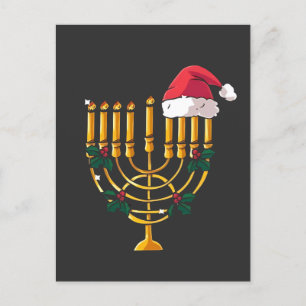 Carte Postale Faire-part Noël Hanukkah Juif Père Noël Menorah 