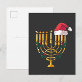 Carte Postale Faire-part Noël Hanukkah Juif Père Noël Menorah  (Devant / Derrière)