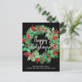 Carte Postale Faire-part Noël Holly Wreath Joyeuses fêtes Black Moving (Debout devant)