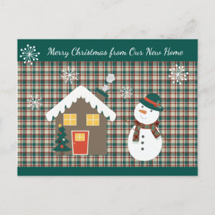 Carte Postale Faire-part Noël Plaid avec mignon Snowman Nouvelle maison