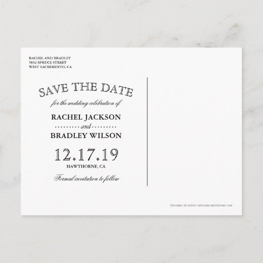 Carte Postale Faire-part Noel rustique Mariage d'hiver Enregistrer la date (Dos)