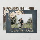 Carte Postale Faire-part Noël souhaite et enregistrer la date mariage chic (Devant / Derrière)