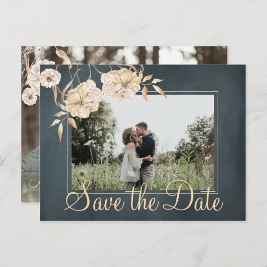 Carte Postale Faire-part Noël souhaite et enregistrer la date mariage chic (Devant / Derrière)