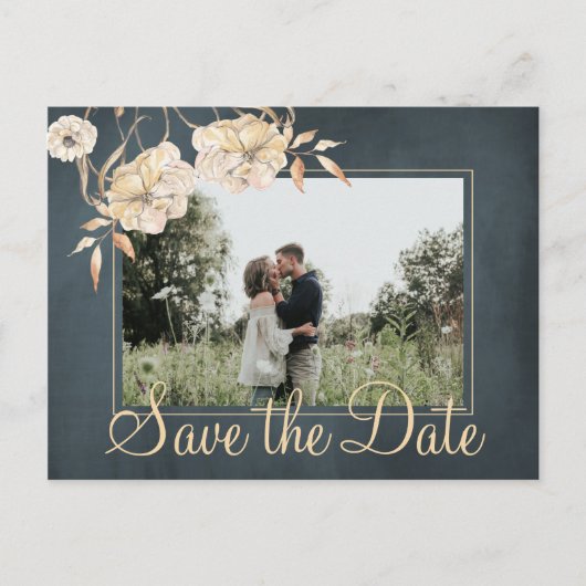 Carte Postale Faire-part Noël souhaite et enregistrer la date mariage chic (Devant)