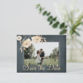 Carte Postale Faire-part Noël souhaite et enregistrer la date mariage chic (Debout devant)